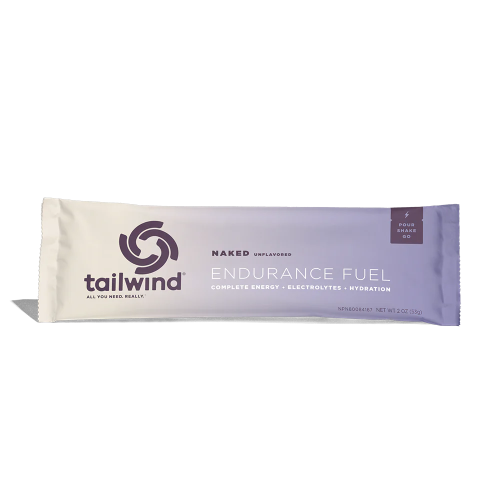 Endurance Fuel Non-Caffeinated Singles by Tailwind in white and lavender, hydration, electrolytes, and calorie mix for running and outdoor endurance