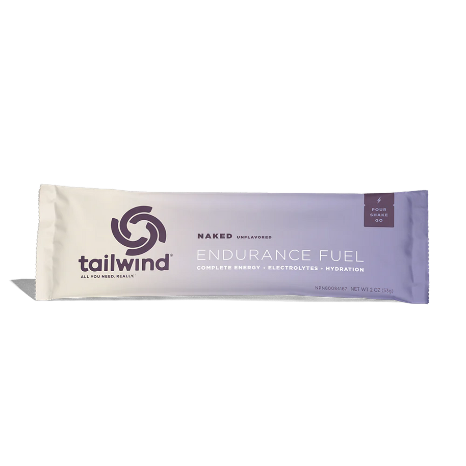Endurance Fuel Non-Caffeinated Singles by Tailwind in white and lavender, hydration, electrolytes, and calorie mix for running and outdoor endurance