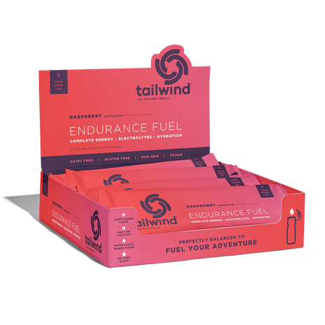 Endurance Fuel Caffeinated Singles by Tailwind in raspberry, caffeinated nutrition for energy, hydration, electrolytes, and endurance fuel