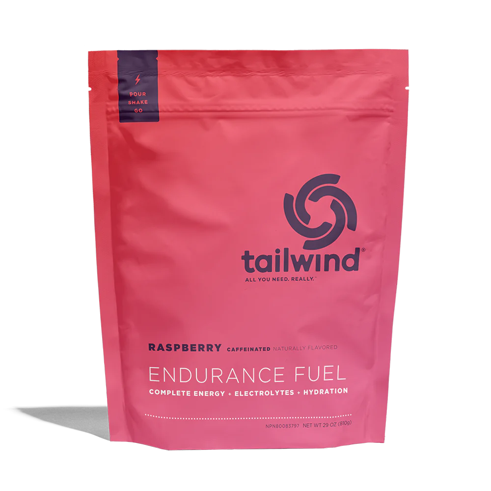 Endurance Fuel Caffeinated 30-Serving Bag by Tailwind in raspberry, caffeinated nutrition for energy, hydration, and electrolytes