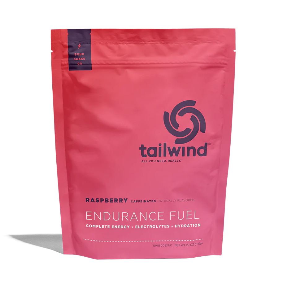 Endurance Fuel Caffeinated 30-Serving Bag by Tailwind in raspberry, caffeinated nutrition for energy, hydration, and electrolytes