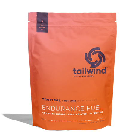 Endurance Fuel Caffeinated 50-Serving Bag by Tailwind in orange, caffeinated tropical flavor for energy, hydration, and electrolytes