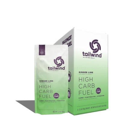 High Carb Fuel Ginger Lime by Tailwind in green packaging, high carbohydrate drink mix for intense energy and endurance
