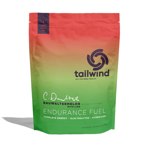Endurance Fuel Non-Caffeinated 50-Serving Bag by Tailwind in red and green, non-caffeinated hydration and energy mix for running and outdoor use