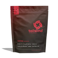 Recovery Mix Singles by Tailwind in brown and red, caffeinated recovery nutrition with protein, carbs, electrolytes for running recovery