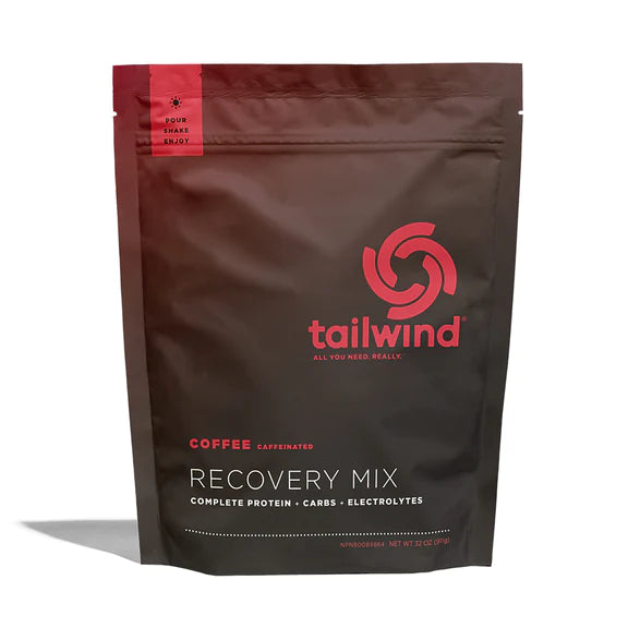 Recovery Mix 20-Serving Bag by Tailwind in dark brown and red, caffeinated nutrition mix with protein, carbs, and electrolytes for recovery