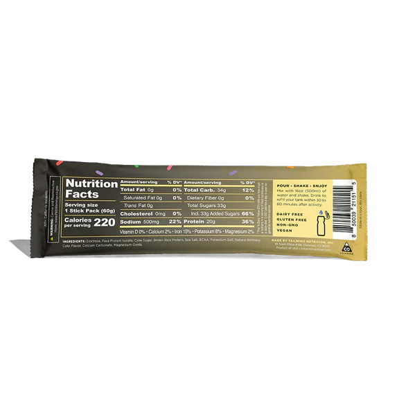 Recovery Birthday Cake (Limited Editon) by Tailwind in beige and brown packaging, nutrition mix designed for running recovery and endurance athletes