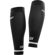 Run Compression 4.0 Calf Sleeves - Men by CEP Sports in black with white stripes, medi compression for calf stabilization and muscle activation