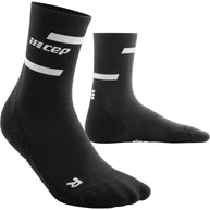 Run Compression Socks 4.0 Mid Cut - Women by CEP Sports in black with white, wrinkle-free compression to stabilize joints and reduce injuries while running