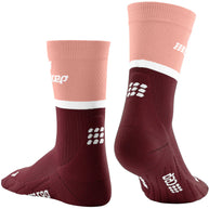 Run Compression Socks 4.0 Mid Cut - Women by CEP Sports in pink and burgundy, wrinkle-free medi compression for joint support and injury prevention