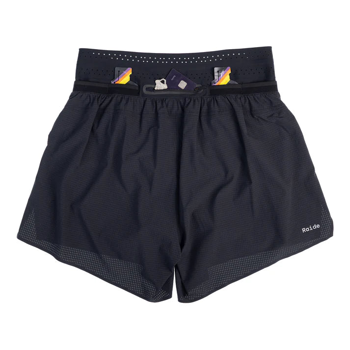 Trail Tech Short - Men by Raide Research in black with ergonomic storage for hydration and nutrition, ideal for running and outdoor use
