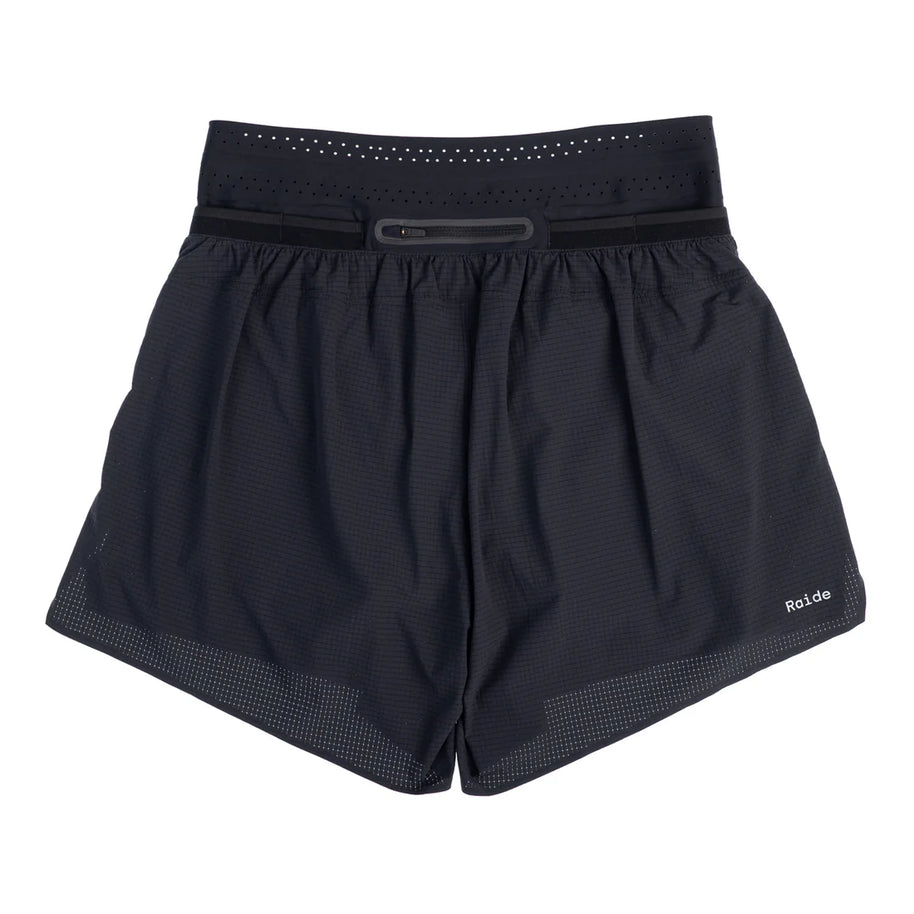 Trail Tech Short - Men by Raide Research in black, lightweight running shorts with hydration and nutrition carrying for outdoor running