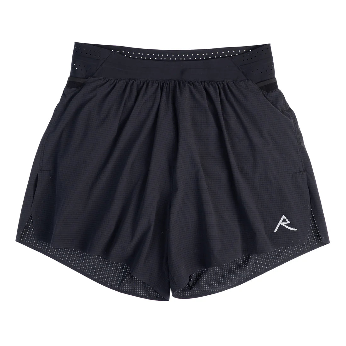 Trail Tech Short - Men by Raide Research in black, lightweight running shorts with biomechanical storage for hydration and nutrition on the trail