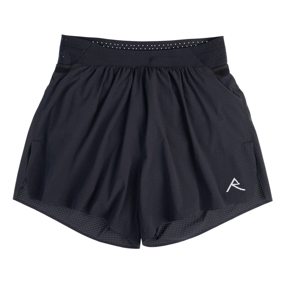 Trail Tech Short - Men by Raide Research in black, lightweight running shorts with biomechanical storage for hydration and nutrition on the trail