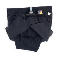 Trail Tech Short - Men by Raide Research in black with hydration and nutrition pockets built for long-distance running and trail use