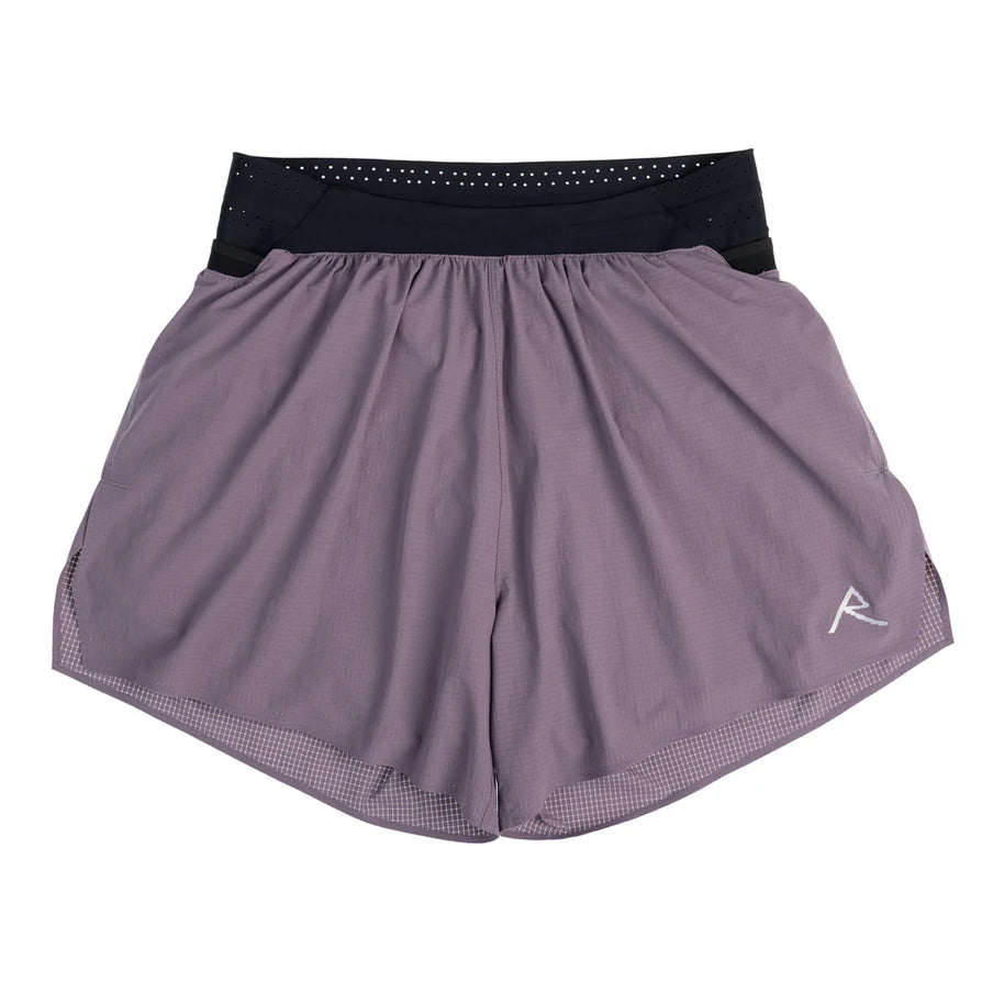 Trail Tech Short - Men by Raide Research in muted purple with black waistband, designed for running with built-in hydration and nutrition storage