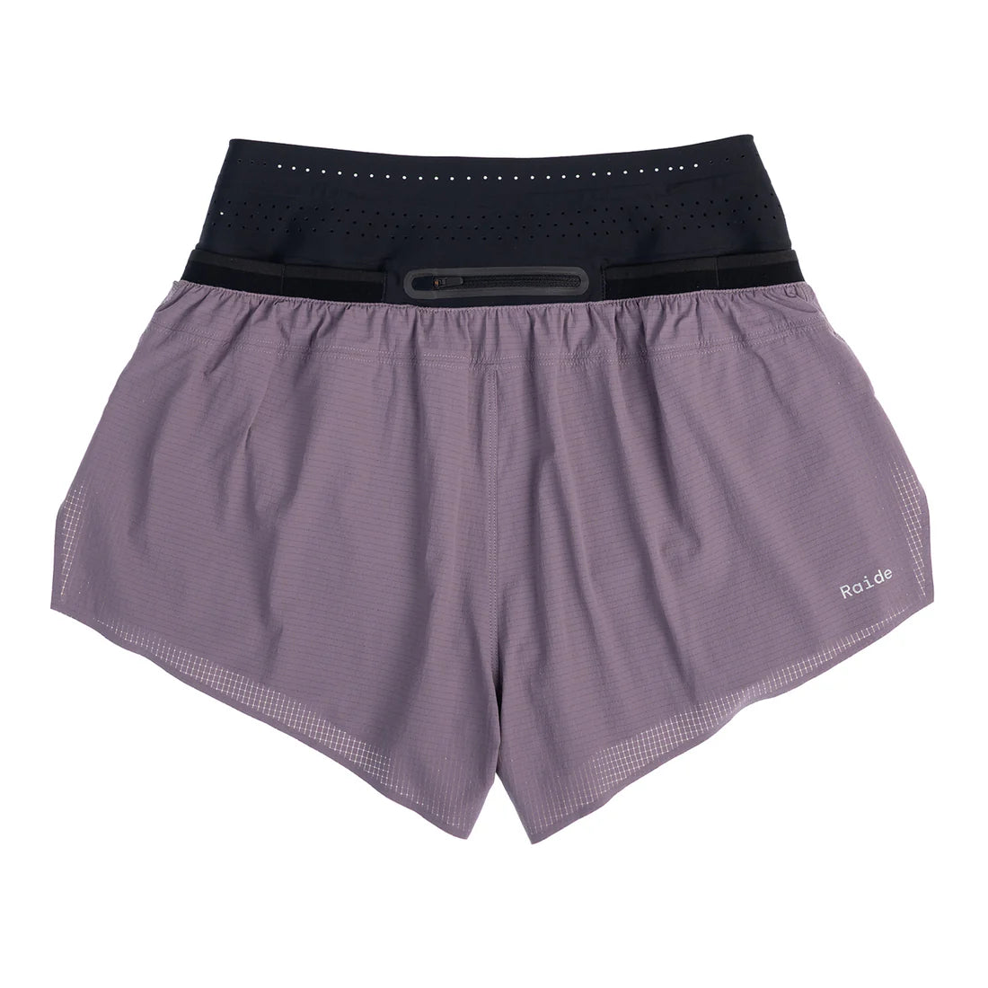 Trail Tech Short - Women by Raide Research in lavender and black with hydration pockets, lightweight for running and outdoor use