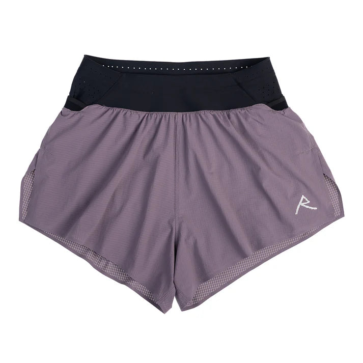 Trail Tech Short - Women by Raide Research in purple and black, lightweight running shorts designed for hydration and nutrition storage on trails