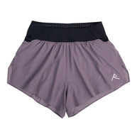 Trail Tech Short - Women by Raide Research in purple and black, lightweight running shorts designed for hydration and nutrition storage on trails