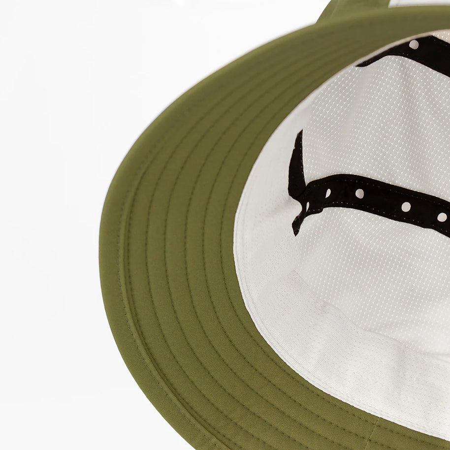 GOBucket-Comp-Athletics by Ciele in olive green with reworked breathable fabrics, lightweight bucket hat ideal for running and outdoor use in Canada