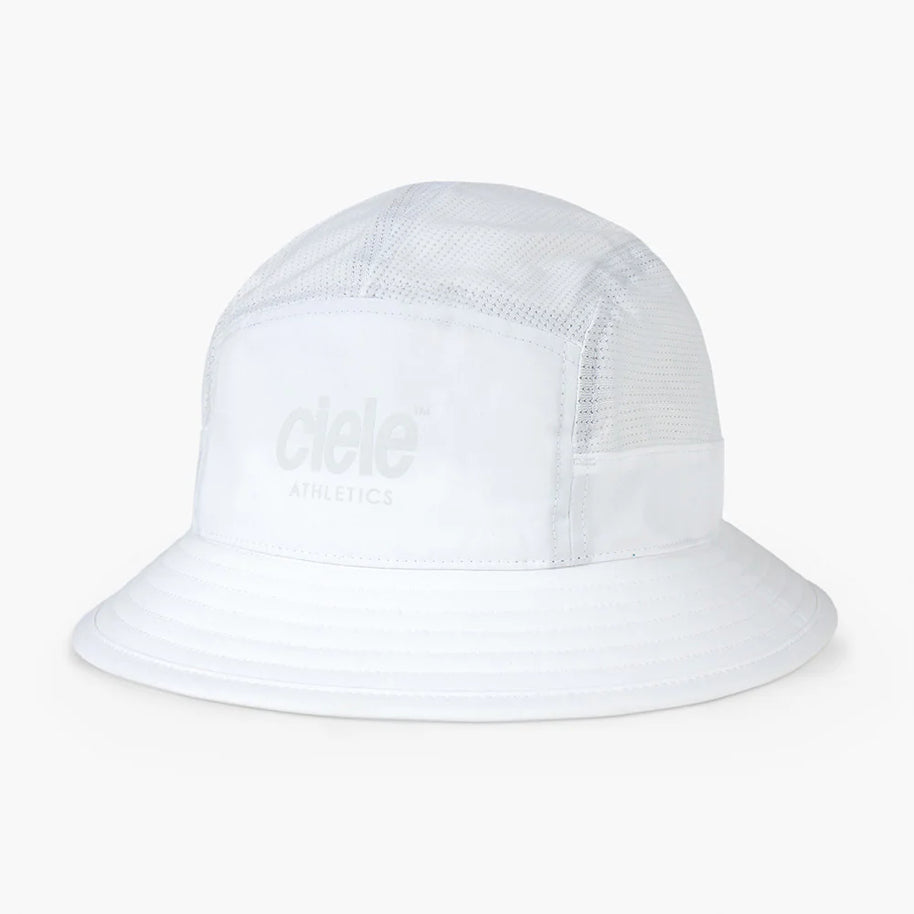 GOBucket-Comp-Athletics by Ciele in white with breathable mesh panels, lightweight bucket hat for running and outdoor use in Canada