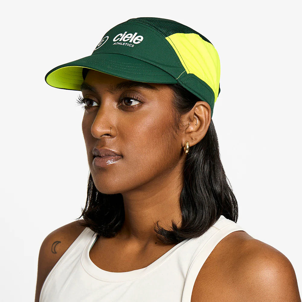 FSTCapSC - Classic by Ciele in green and yellow with low profile fit and GOCap shaped brim, breathable for running and outdoor use
