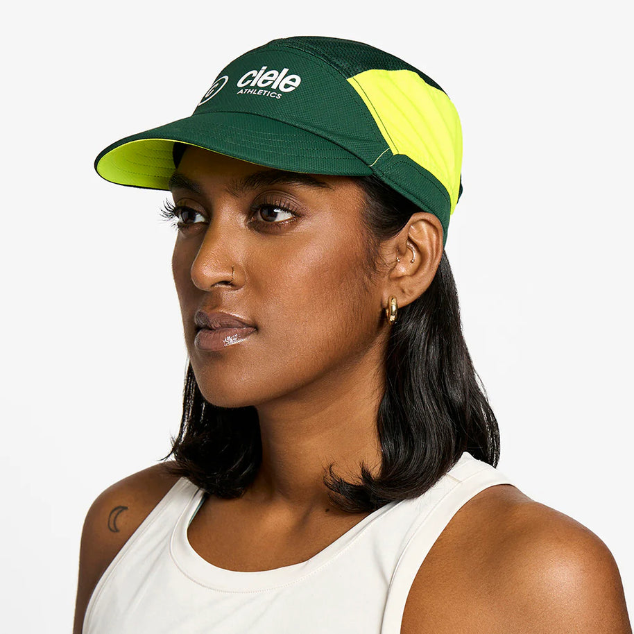 FSTCapSC - Classic by Ciele in green and yellow with low profile fit and GOCap shaped brim, breathable for running and outdoor use