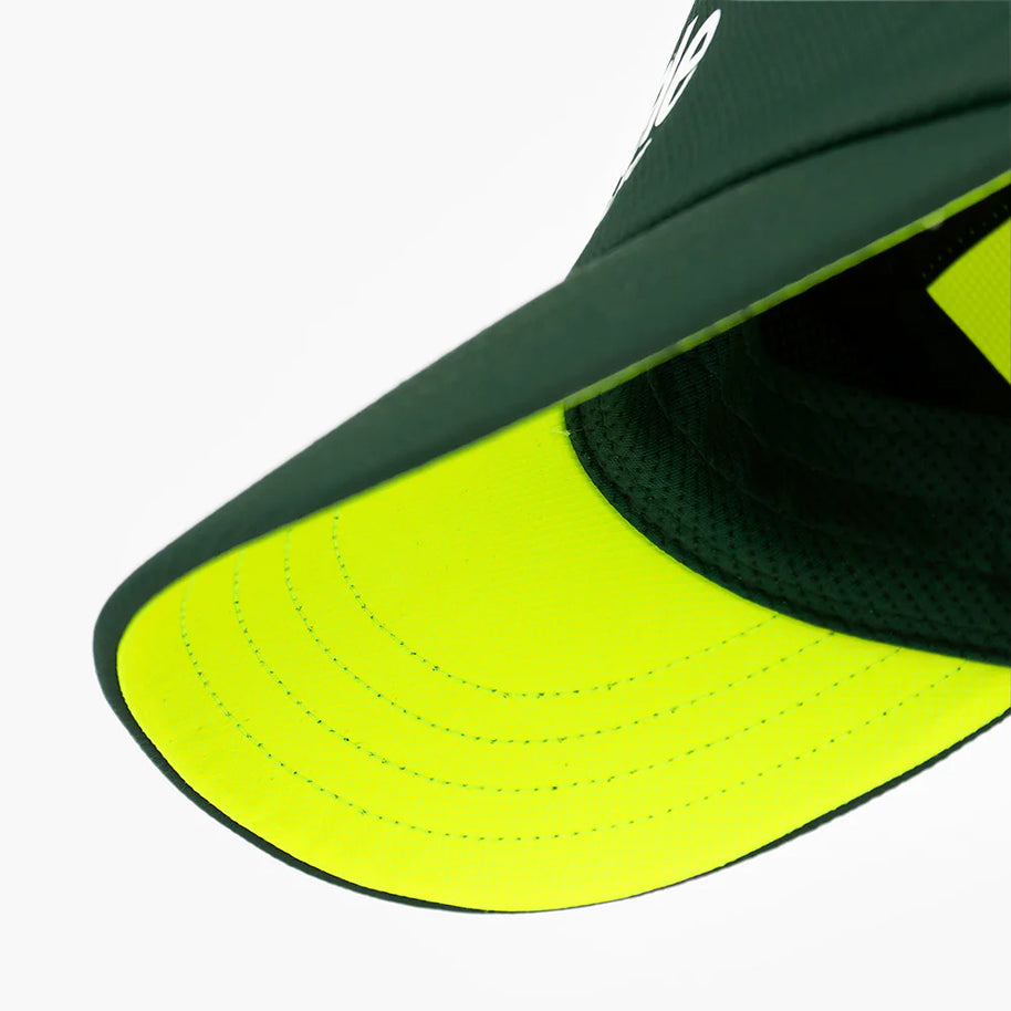 FSTCapSC - Classic by Ciele in dark green with neon yellow GOCap brim, COOLmatic PLUS FLOWmesh for breathable low-profile running cap