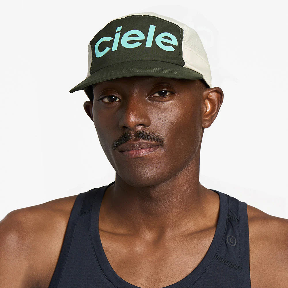 GOCap - Comp - Century by Ciele in green and white with stretch flexweave fabric, fitted comfort, and UPF 50+ protection for running and outdoor use