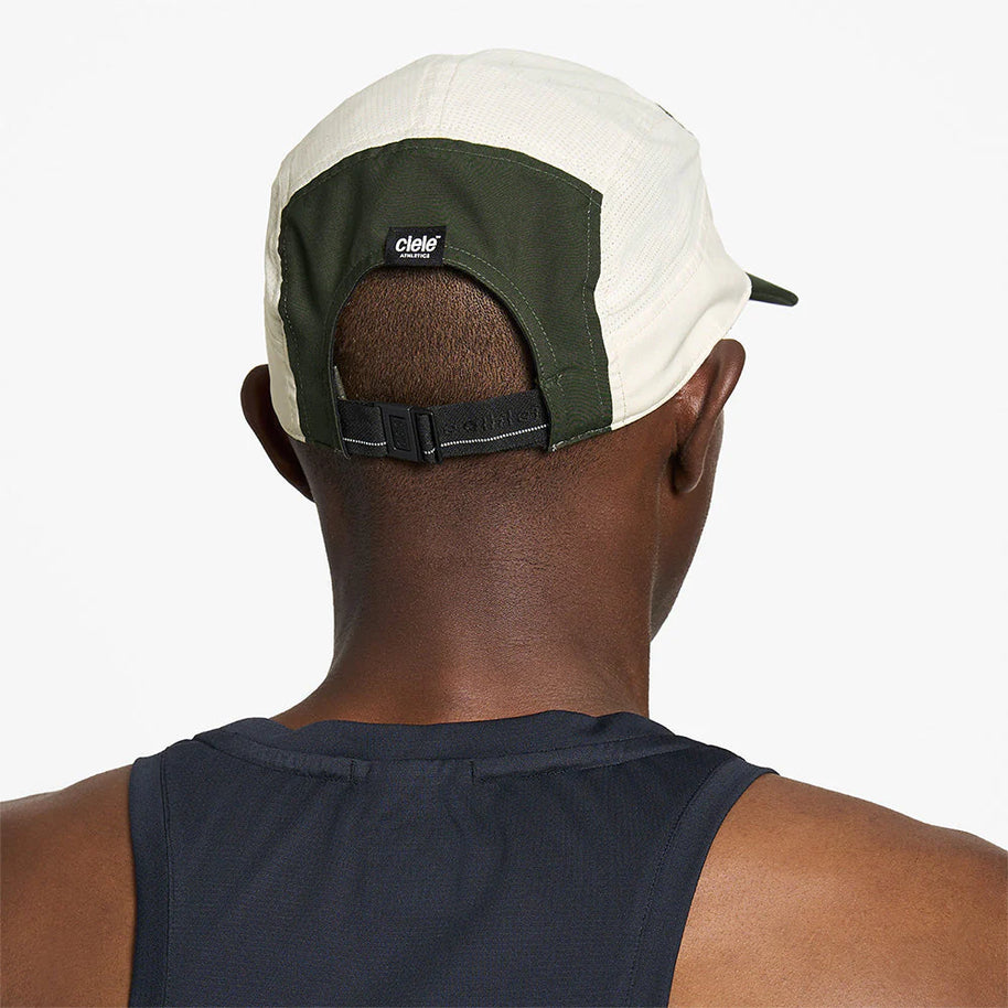 GOCap - Comp - Century by Ciele in beige and dark green with stretch flexweave fabric, fitted comfort, and UPF 50+ for running in Canada