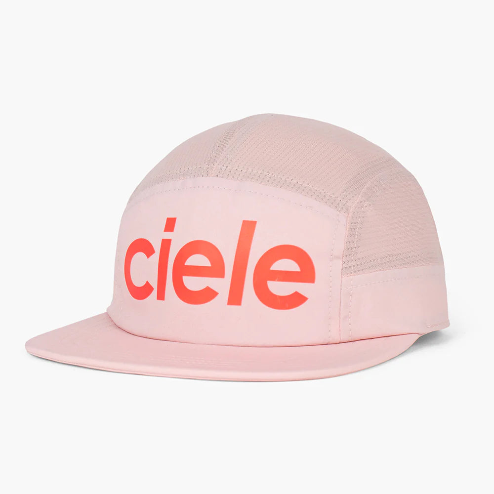 GOCap - Comp - Century by Ciele in light pink with orange logo, stretch flexweave fabric, fitted comfort, UPF 50+ protection, ideal for running