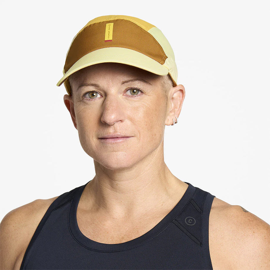 FSTCapSC - Comp - IconicVC by Ciele in yellow and brown, low profile running cap with flexweave fabric and UPF protection for competition use
