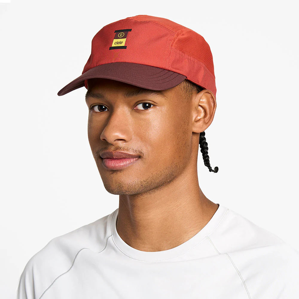 GOCapSC - Comp - Ccube by Ciele in red and maroon with reflective label and stretch flexweave fabric for fitted comfort, ideal for running