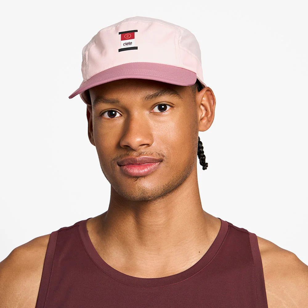 GOCapSC - Comp - Ccube by Ciele in pink and mauve with reflective label and stretch flexweave fabric for fitted comfort in running and outdoor use