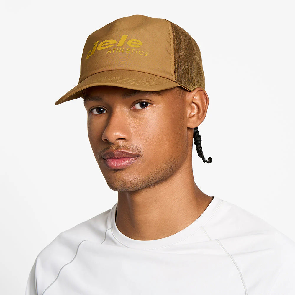 TRLCapSC - Comp - Onehundred by Ciele in brown and gold with higher crown for enhanced air circulation, lightweight running cap from Canada