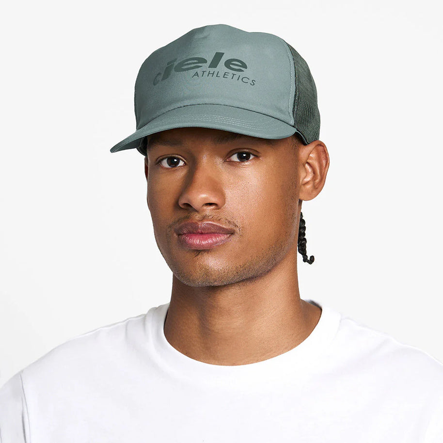 TRLCapSC - Comp - Onehundred by Ciele in grey and dark green with higher crown for ventilation, lightweight running cap ideal for Canada runners