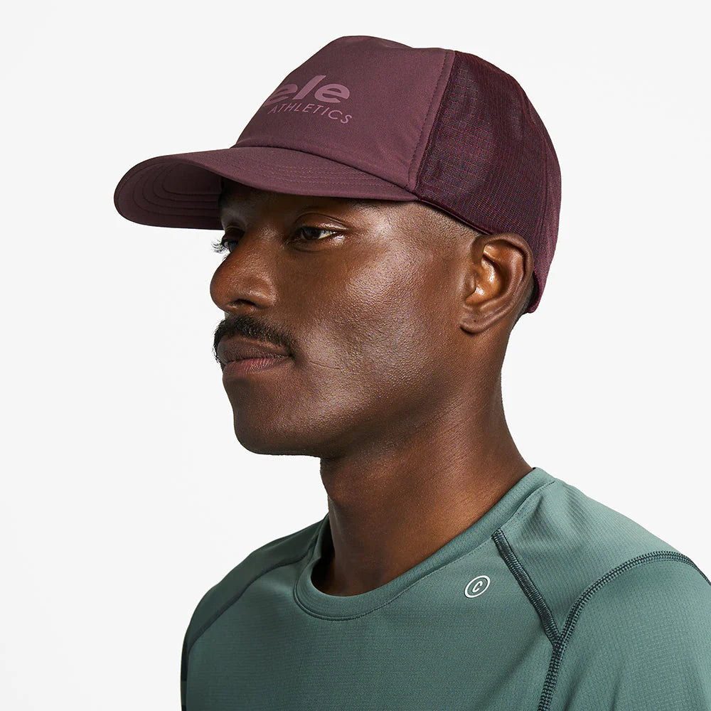 TRLCapSC - Comp - Onehundred by Ciele in burgundy with higher crown for faster cooling, lightweight running cap made in Canada