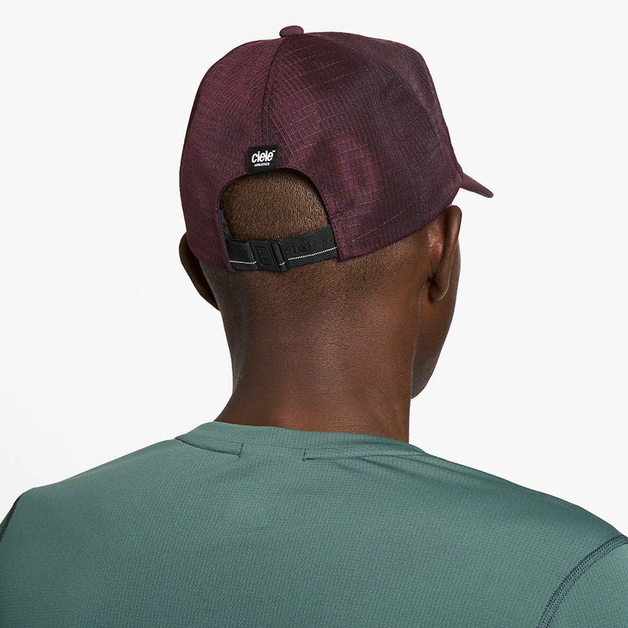 TRLCapSC - Comp - Onehundred by Ciele in dark burgundy with higher crown for air circulation, lightweight running cap ideal for outdoor use in Canada