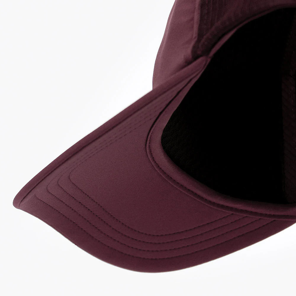 TRLCapSC - Comp - Onehundred by Ciele in dark burgundy with higher crown for enhanced air circulation and faster cooling, ideal for running