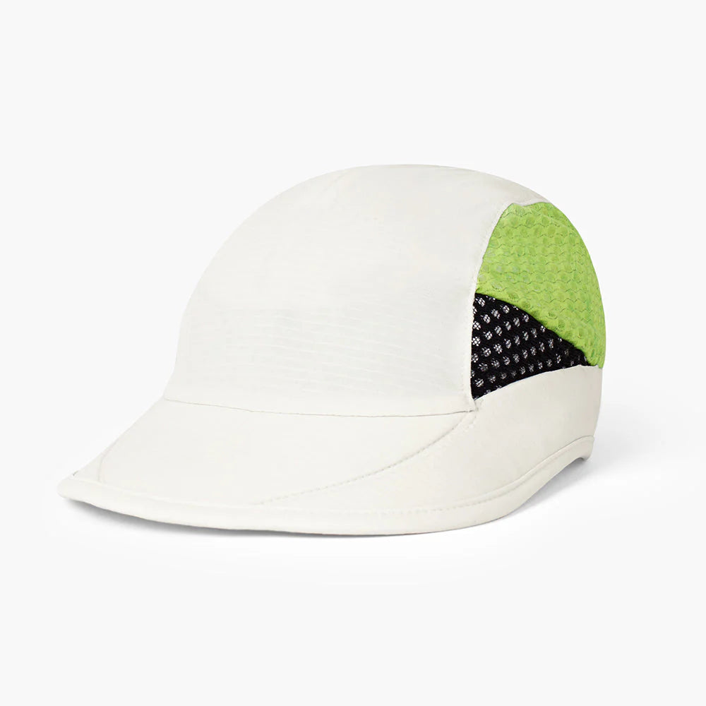 FSTCap-Elite-Ethereal by Ciele in white with green and black mesh, lightweight technical running cap designed for performance and breathability