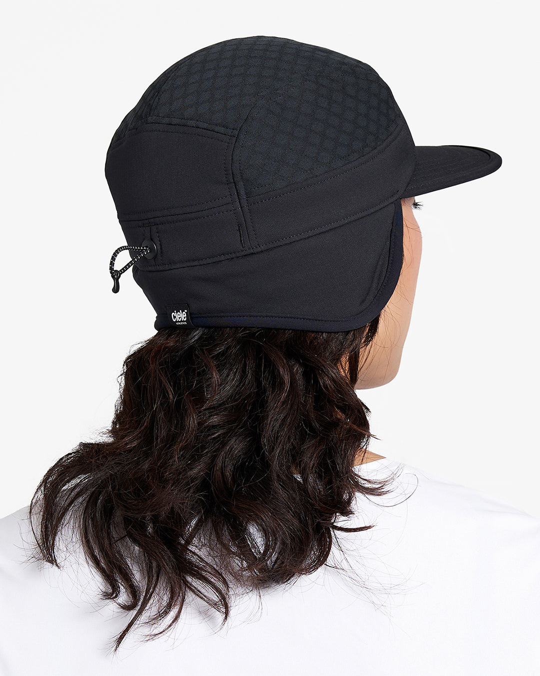 GOCap-FLTWND-UltraIconic by Ciele in black with fold away ear flaps, cold weather running cap designed for icy conditions in Canada