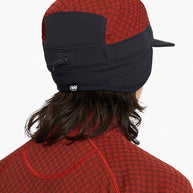 GOCap-FLTWND-UltraIconic by Ciele in red and black with fold away ear flaps, cold weather running cap for icy conditions in Canada