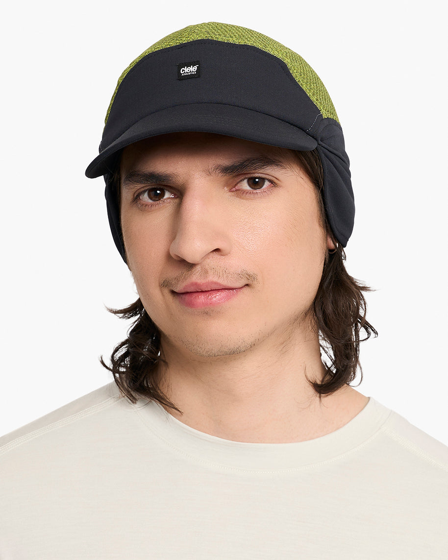 FSTCap SC - FLTWND - Iconic Athletics by Ciele in black and green with DIAMAfleece carbon for warmth and breathability, ideal for winter running