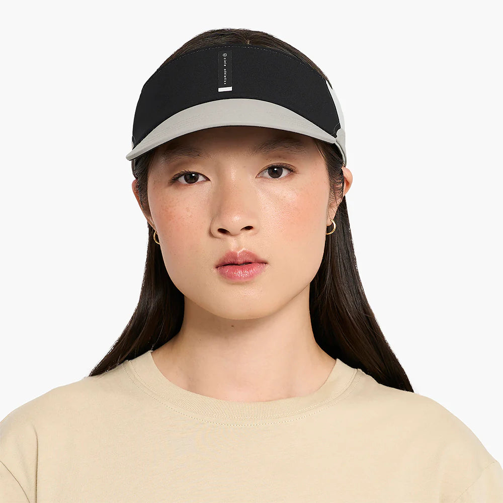 FSTVisorSC - Comp - IconicVC by Ciele in black and grey with soft curved brim and quick adjust closure, lightweight running visor from Canada