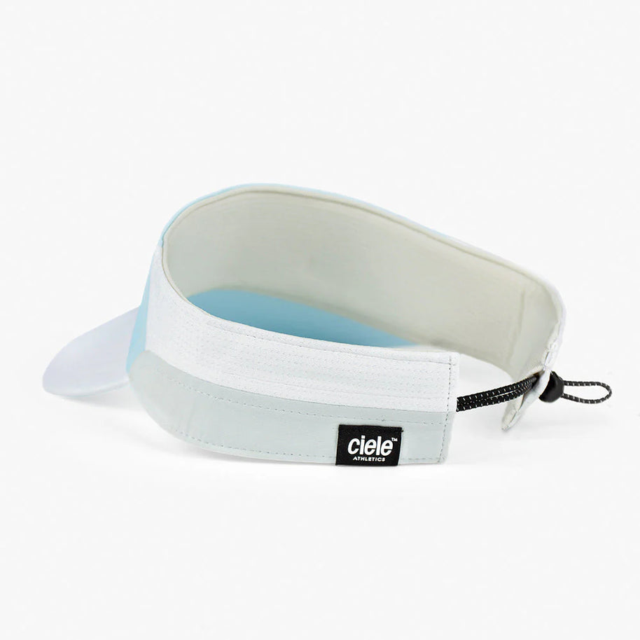 FSTVisorSC - Comp - IconicVC by Ciele in light blue and white with quick adjust closure and soft curved brim for running and outdoor use
