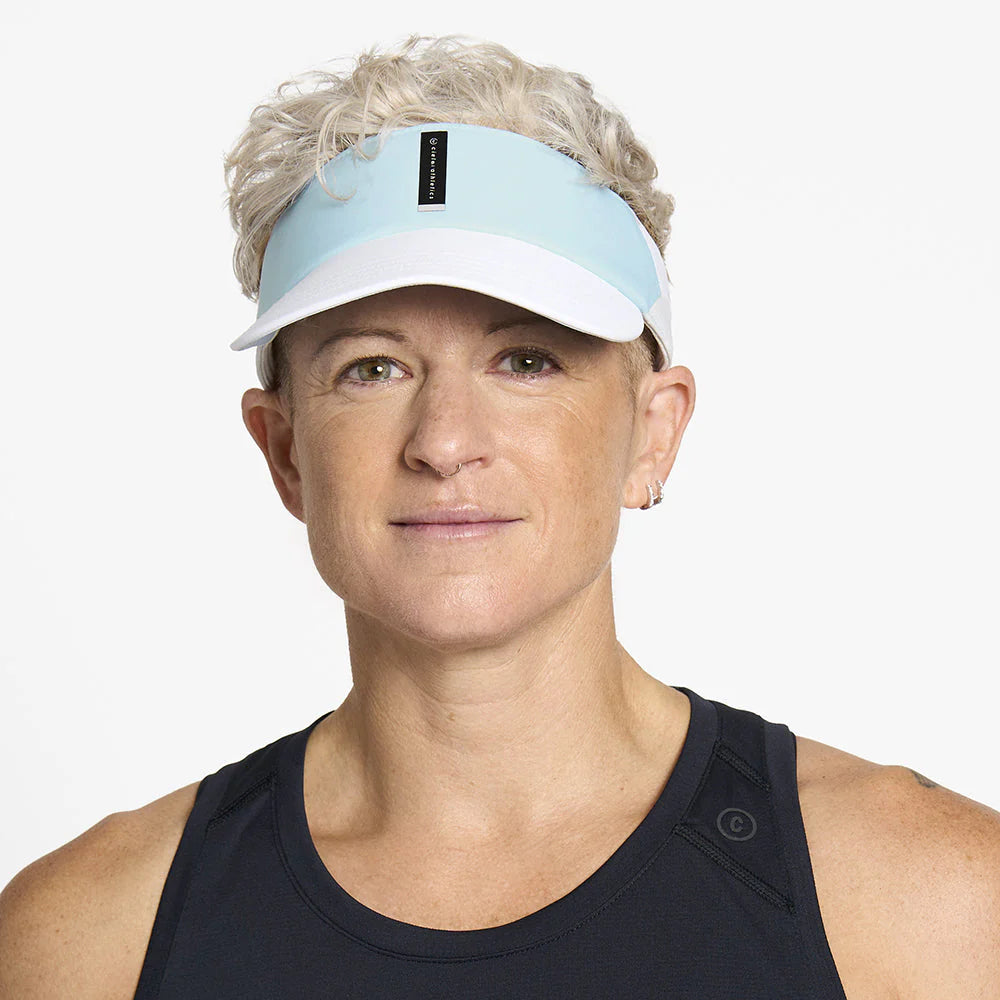 FSTVisorSC - Comp - IconicVC by Ciele in blue and white with quick adjust closure and soft curved brim, ideal for running and outdoor use