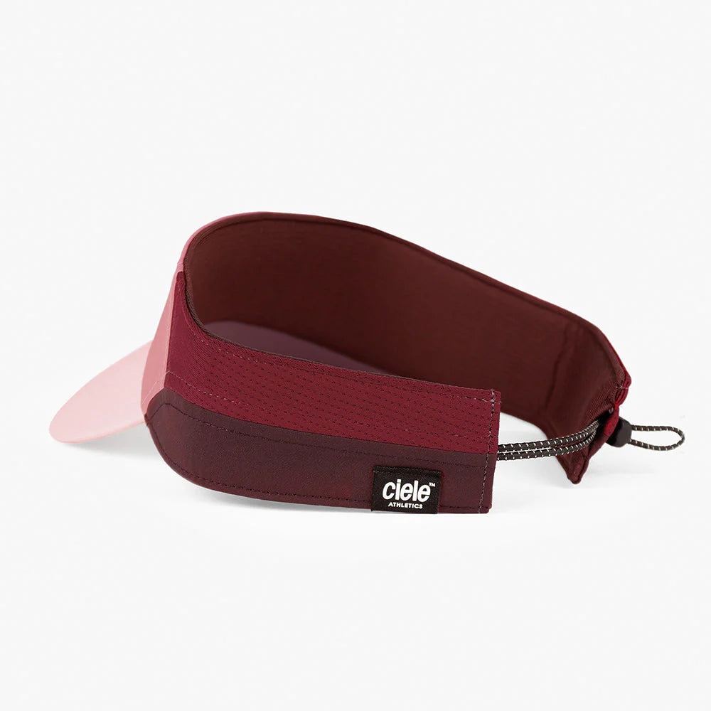 FSTVisorSC - Comp - IconicVC by Ciele in burgundy and pink with soft curved brim and quick adjust closure for running and outdoor use
