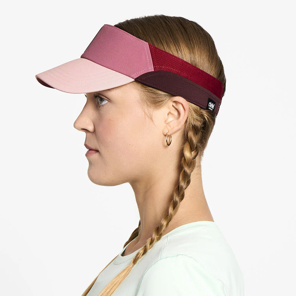 FSTVisorSC - Comp - IconicVC by Ciele in pink and burgundy with soft curved brim, quick adjust closure, lightweight running visor ideal for outdoor use