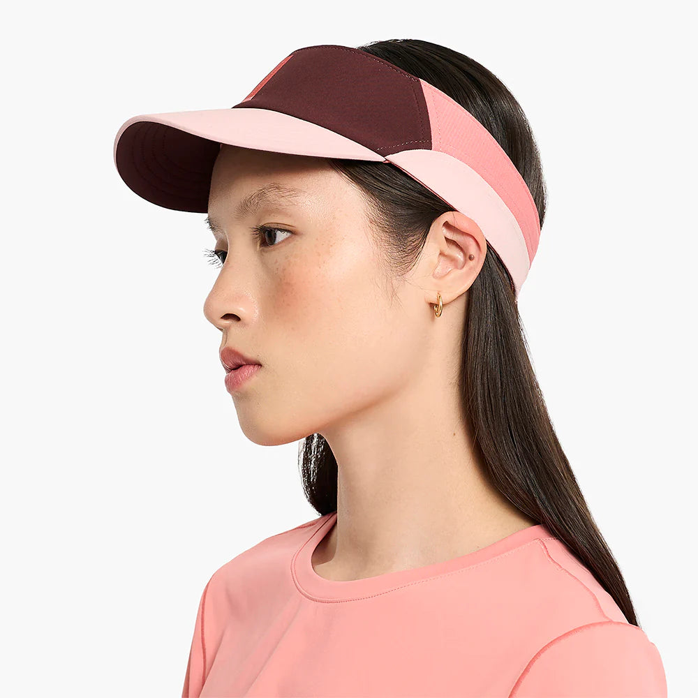 FSTVisorSC - Comp - IconicVC by Ciele in pink and burgundy with soft curved brim, quick adjust closure, and Flexweave fabric for running and outdoor use