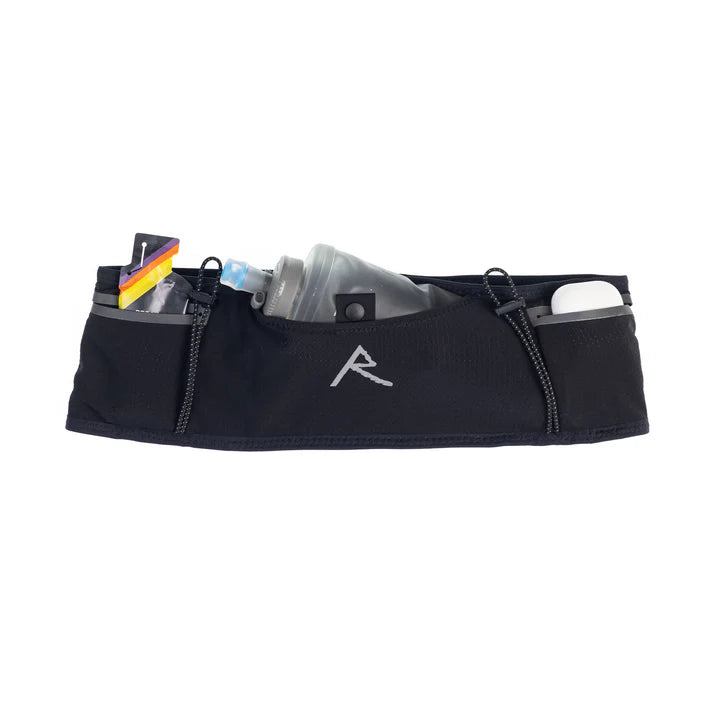 UL 1L Running Belt by Raide Research in black with hydration bottle and storage pockets, lightweight for road and trail running sessions